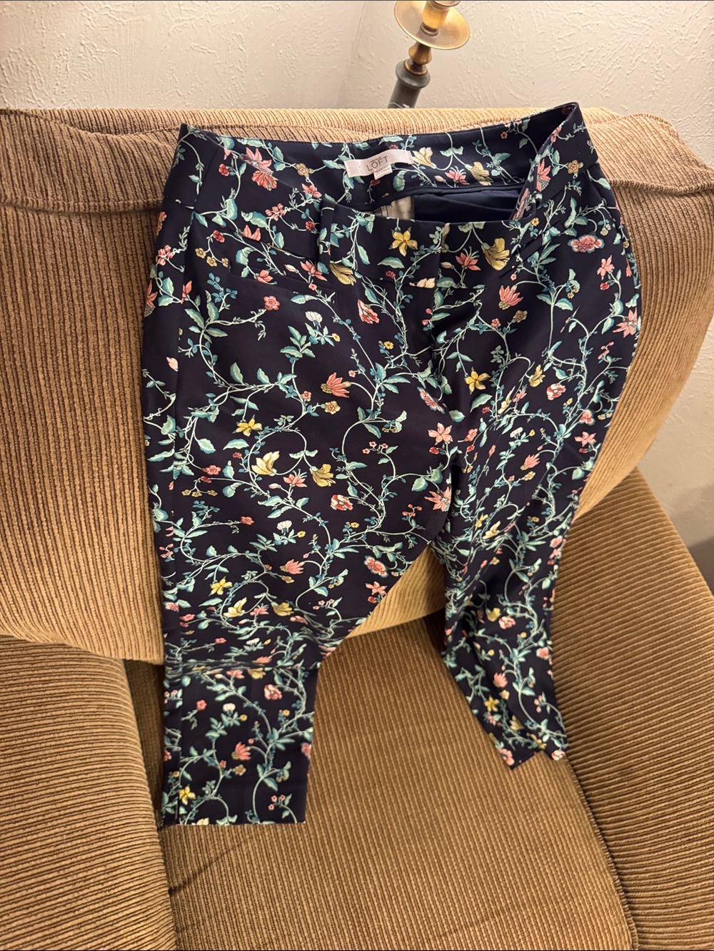 Women’s ' Loft Floral Stretch Ponte Pants - Navy Size 6P